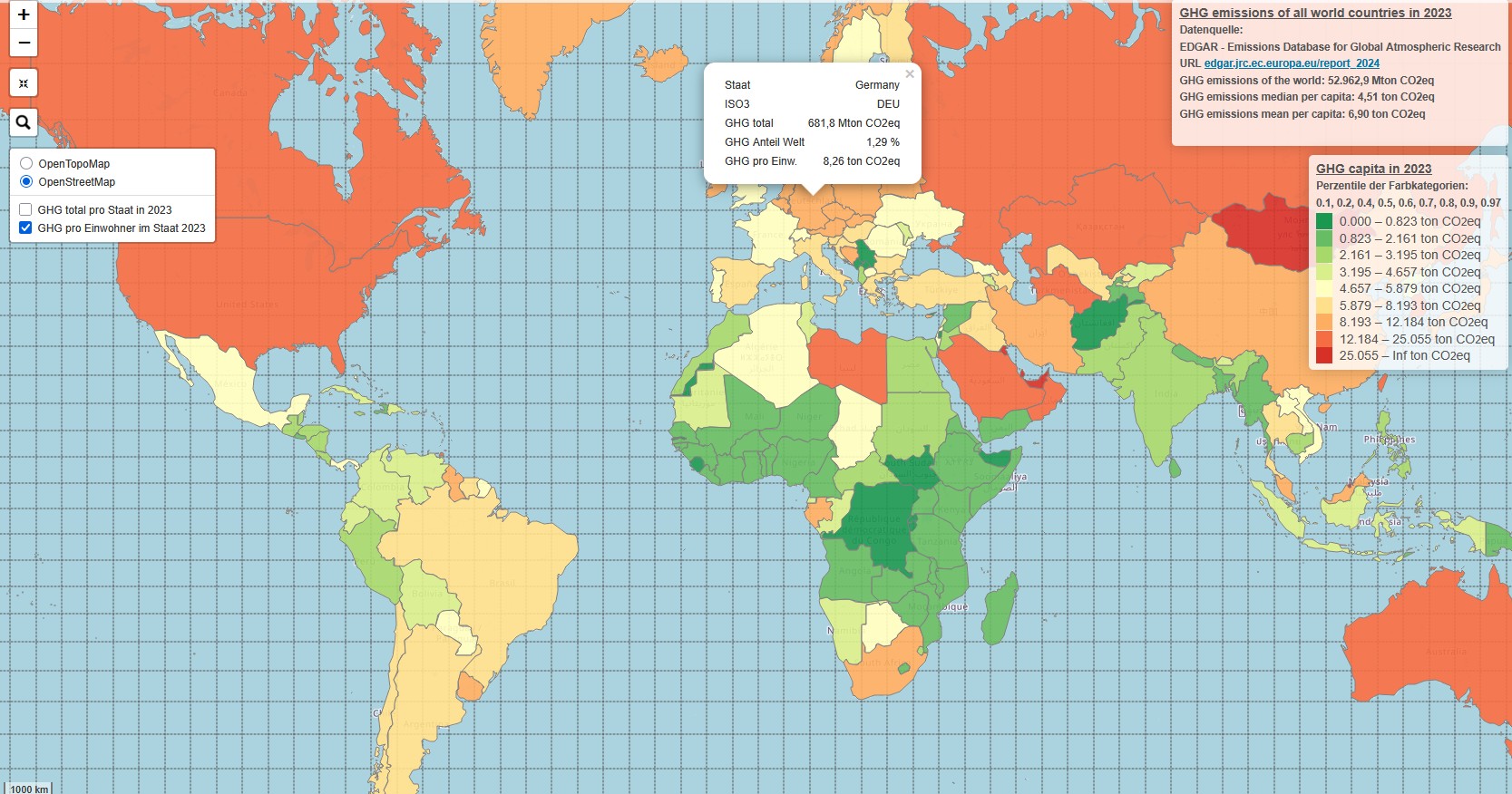 Geodatenanalysen der EDGAR GHG-Daten